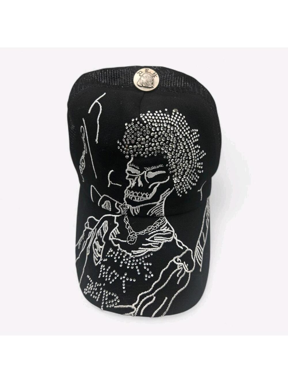 Ed Hardy Punks Not Dead Siberia Black Snapback Trucker Cap Rhinestone Crystals
